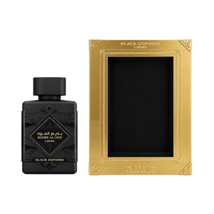 Botella y caja de Bade'e Al Oud Black Exposed Lattafa Eau de Parfum