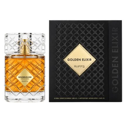 Caja y botella de Golden Elixir Riiffs Extrait de Parfum