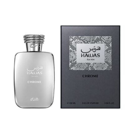 Caja y botella de Hawas Chrome Rasasi Eau de Parfum