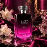Hawas Reina Rasasi Eau de Parfum con fondo creativo