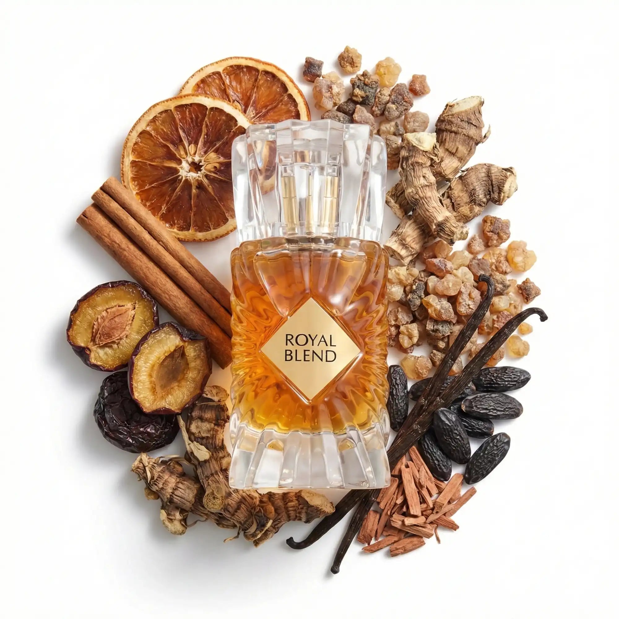 Royal Blend French Avenue Extrait de Parfum Unisex con fondo de ingredientes