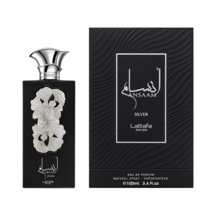 Frasco y caja de Ansaam Silver Lattafa Eau de Parfum Unisex