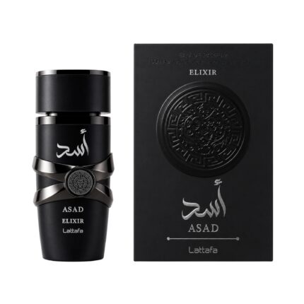 Frasco y caja de Asad Elixir Lattafa Eau de Parfum Hombre
